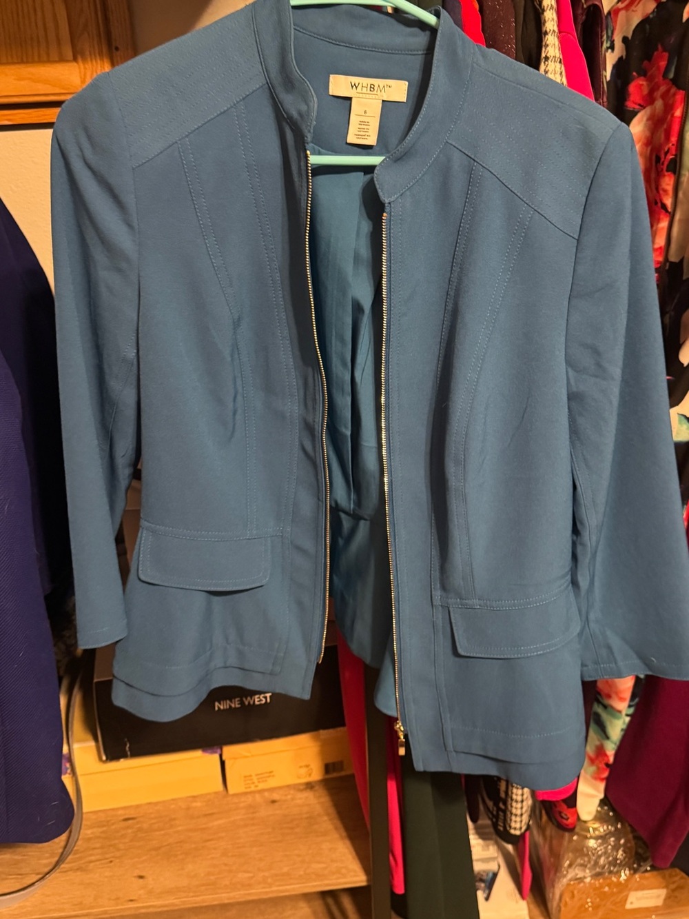 White House Black Market Teal-Blue Zip Front Blazer